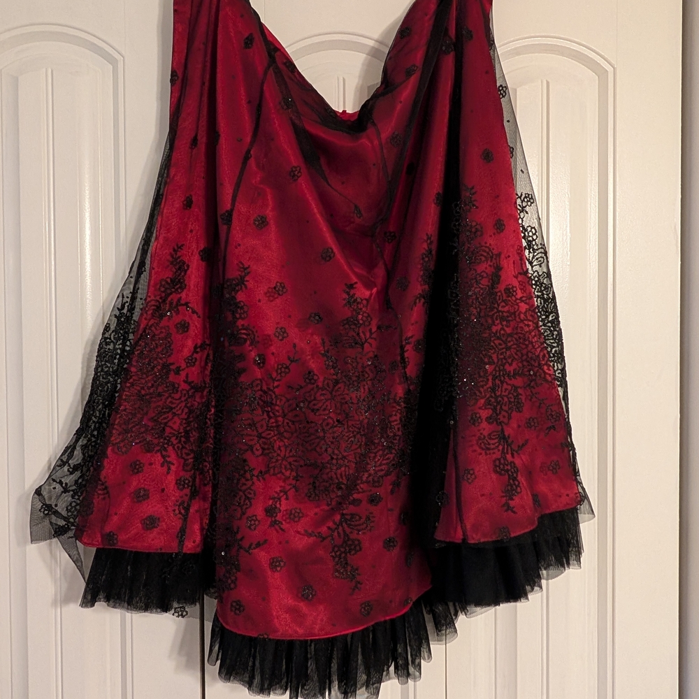 Adrianna Papell Red and Black Floral Lace Skirt